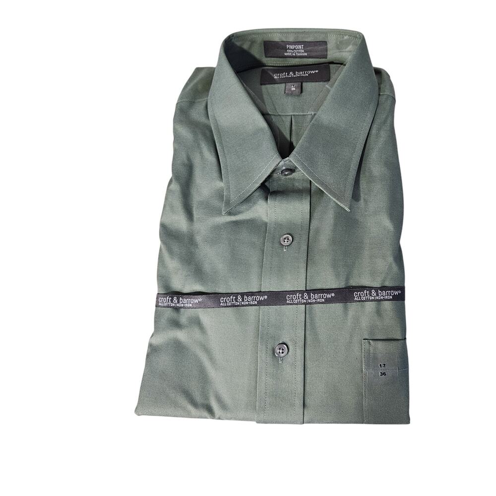 Croft & Barrow Men's Green Long Sleeve Button Down Shirt Size Large ( 17-36)